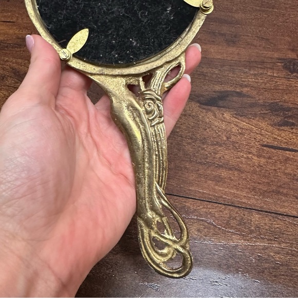 Art Nouveau Woman Figure Hand Mirror Brass Vanity Mirror Antique - Picture 5 of 7